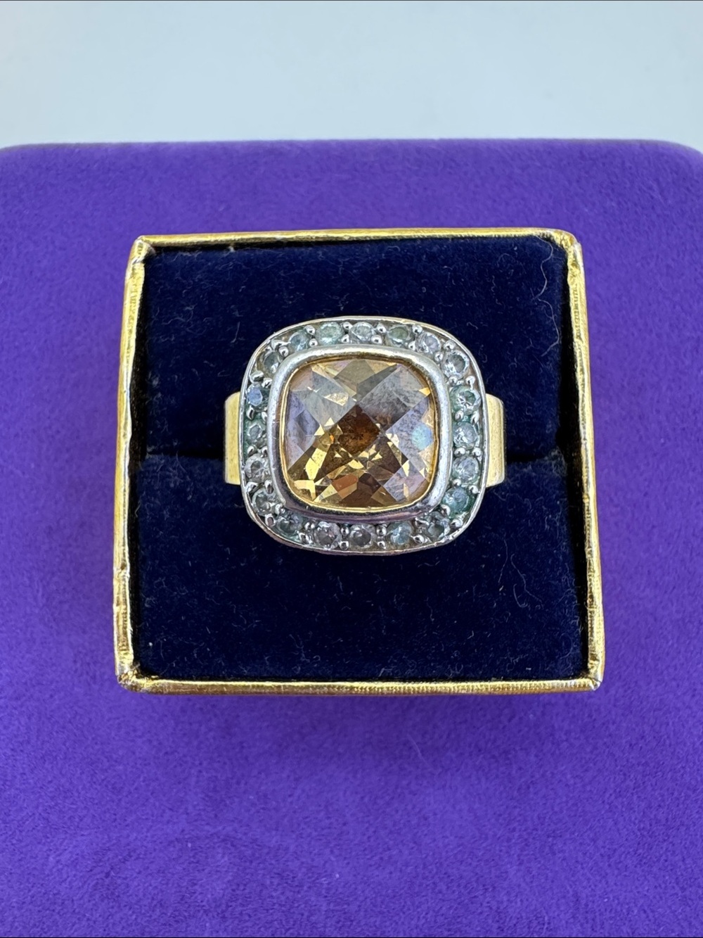 💛 Classic Gold Plated Yellow Crystal Halo Ring | Bold Sparkly Statement